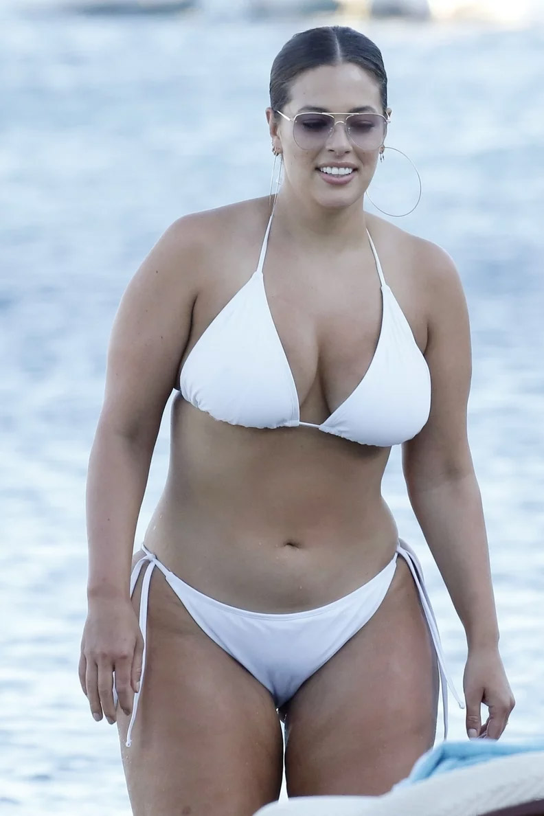 Ashley Graham in White String Bikini Swimwear
